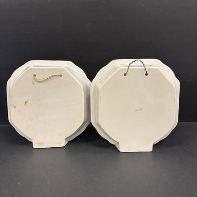 LOT 143: Vintage Hand-Painted Landscape Wall Pockets along with Vintage Cuckoo Clock Wall Pockets