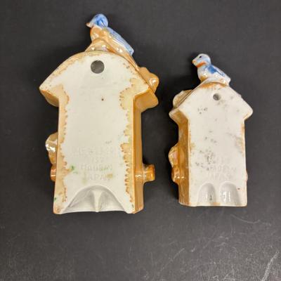 LOT 143: Vintage Hand-Painted Landscape Wall Pockets along with Vintage Cuckoo Clock Wall Pockets