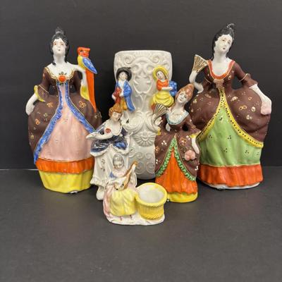 LOT 144: Vintage Hand-Painted Victorian Lady Porcelain Figural Wall Pockets & More