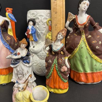 LOT 144: Vintage Hand-Painted Victorian Lady Porcelain Figural Wall Pockets & More