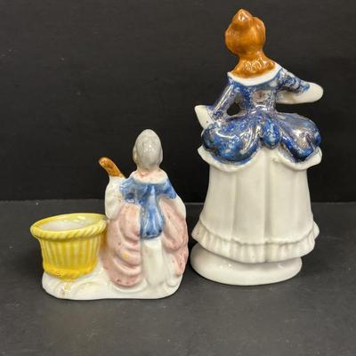 LOT 144: Vintage Hand-Painted Victorian Lady Porcelain Figural Wall Pockets & More