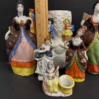LOT 144: Vintage Hand-Painted Victorian Lady Porcelain Figural Wall Pockets & More
