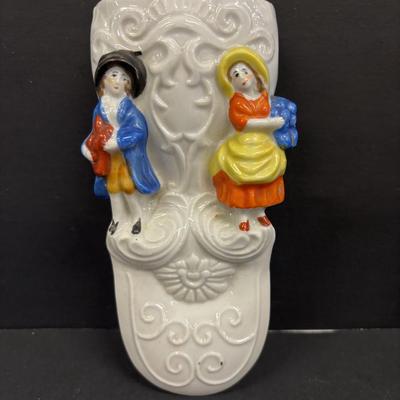 LOT 144: Vintage Hand-Painted Victorian Lady Porcelain Figural Wall Pockets & More