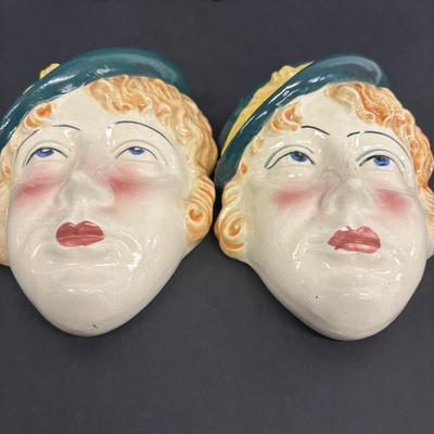 LOT 145: Vintage Art Deco Lady Wall Pockets along with a Vintage Floral Wall Pocket