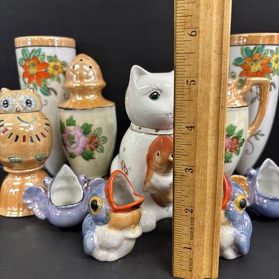 LOT 146: Vintage Japan Lusterware Wall Pockets, Creamer/Sugar Set, Fish/Bird Ashtrays and More