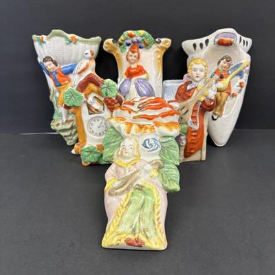 LOT 148: Vintage Wall Pocket Collections: Cuckoo Clock, Floral, Figurine