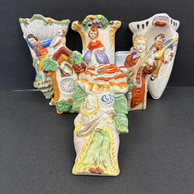 LOT 148: Vintage Wall Pocket Collections: Cuckoo Clock, Floral, Figurine