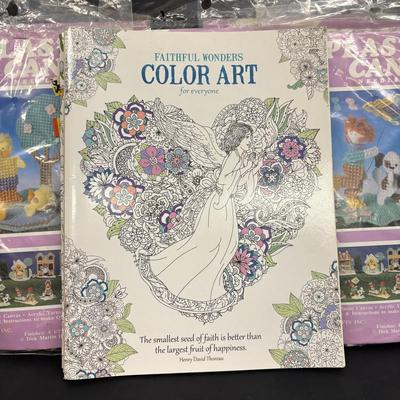 LOT 150: Plastic Canvas Kits, Color Art Books, Pottery/Clay Tools (NIP) and Craft Pattern Magazines