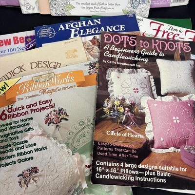 LOT 150: Plastic Canvas Kits, Color Art Books, Pottery/Clay Tools (NIP) and Craft Pattern Magazines