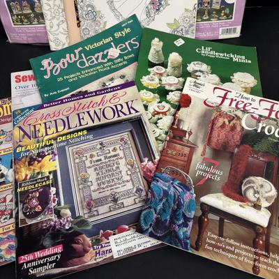 LOT 150: Plastic Canvas Kits, Color Art Books, Pottery/Clay Tools (NIP) and Craft Pattern Magazines
