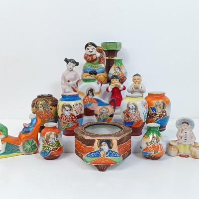LOT 152: Vintage Japan Enameled and Handpainted Porcelain Figurines Set of (17)