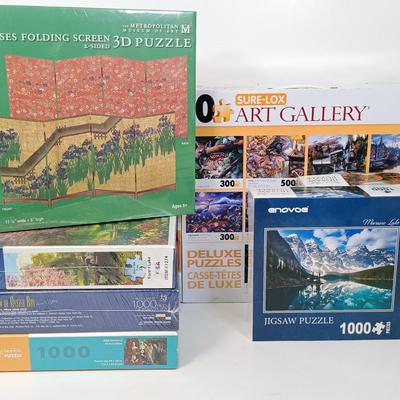 LOT 155: NIP Sure-Lox Art Gallery 10 Puzzle Kit, Metropolitan Museum of Art 3D Folding Screen Puzzle & More