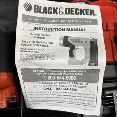 LOT 168: Black & Decker 12volt, 18gauge Cordless Nailer