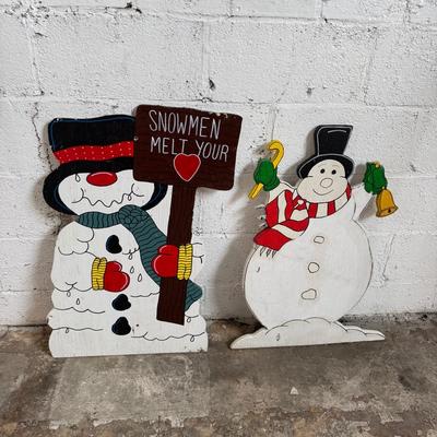 556 Two Wooden Handmade Snowmen Yard Signs