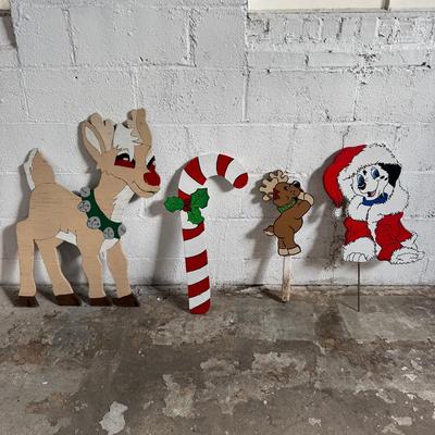 557 Lot of Three Reindeer, Candycane, Dalmatian Hand made Wooden Signs