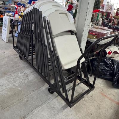560 Set of 12 Lifetime Folding Chairs with Dolly