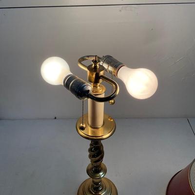 746 Vintage Barley Twist Brass Double Bulb Desk Lamp with Tole Shade