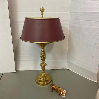 746 Vintage Barley Twist Brass Double Bulb Desk Lamp with Tole Shade