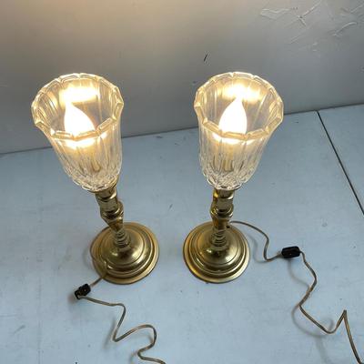 749 Pair of Brass / Glass Candlestick Lamps