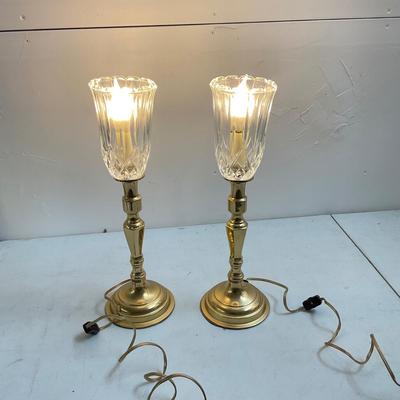 749 Pair of Brass / Glass Candlestick Lamps