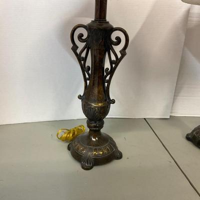 790 Pair of Metal Double Handled lamps with Shades