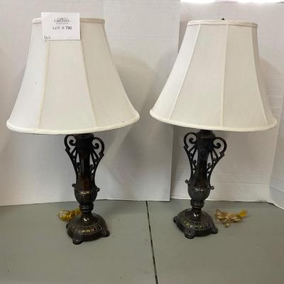790 Pair of Metal Double Handled lamps with Shades