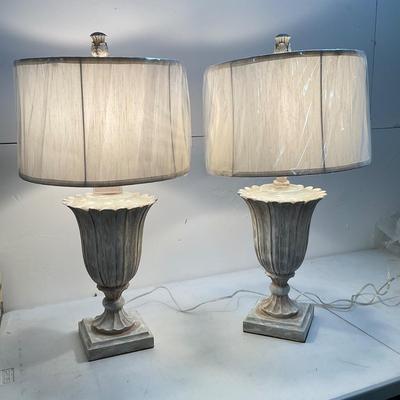 792 Pair of New White Distressed Lamps by Forty West