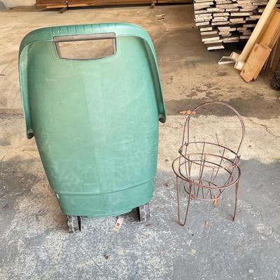 865 Easy Go Two Wheel Garden Cart with Wire Basket and plant stand
