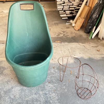 865 Easy Go Two Wheel Garden Cart with Wire Basket and plant stand