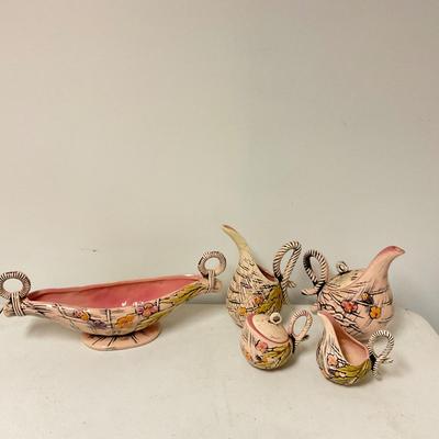 878 Vintage HULL Blossom Flight Teapot Set and Centerpiece Bowl