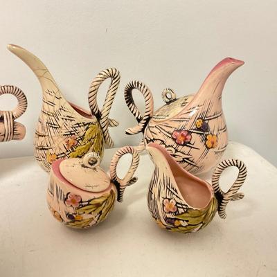 878 Vintage HULL Blossom Flight Teapot Set and Centerpiece Bowl