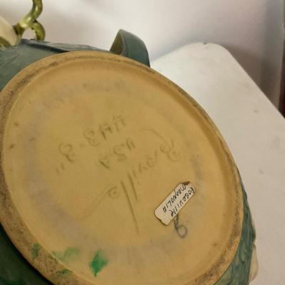 880 Vintage HULL Woodland Chartreuse Pink Ewer and Roseville Magnolia Bowl