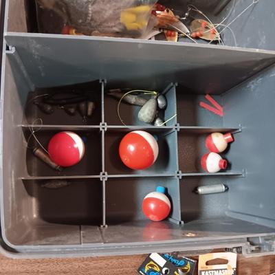 OVER AND UNDER PLANO TACKLE BOX WITH VARIETY OF TACKLE