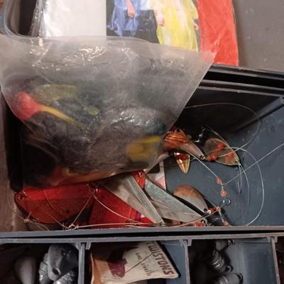 OVER AND UNDER PLANO TACKLE BOX WITH VARIETY OF TACKLE