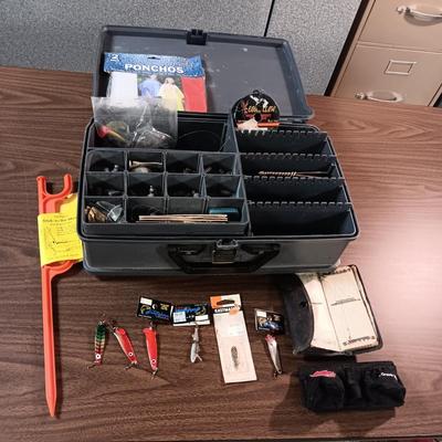 OVER AND UNDER PLANO TACKLE BOX WITH VARIETY OF TACKLE