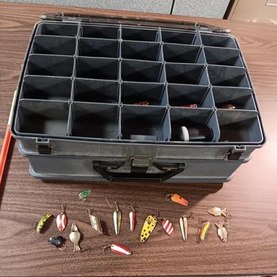 OVER AND UNDER PLANO TACKLE BOX WITH VARIETY OF TACKLE