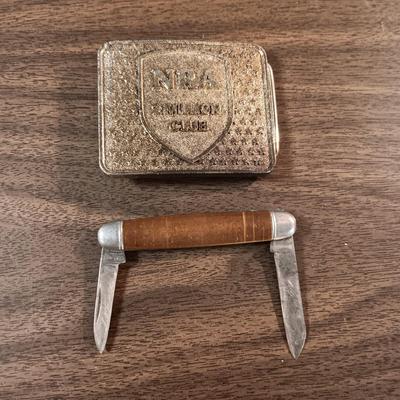NRA 2 MILLION CLUB BELT BUCKLE AND A POCKET KNIFE