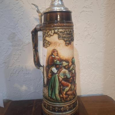 Vintage Gerz or Gerzit German beer stien with pewter lid.  This one is taller than most.