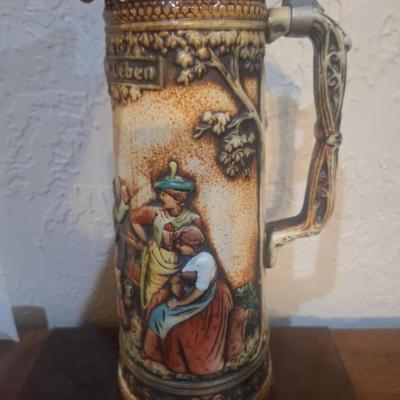 Vintage Gerz or Gerzit German beer stien with pewter lid.  This one is taller than most.
