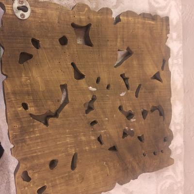 wall art square- resin made to look like carved wood.