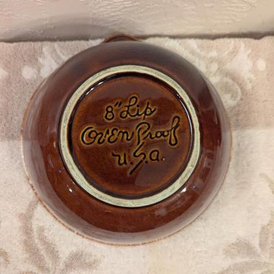 vintage 8 inch Hull pottery lip mising bowl with spout- brown drip glaze