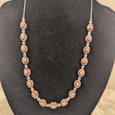 D'Joy 925 sterling silver Necklace with Pink Opal stones.