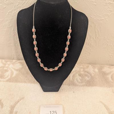 D'Joy 925 sterling silver Necklace with Pink Opal stones.