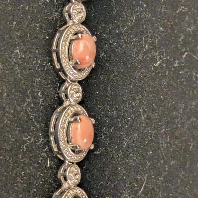 D'Joy 925 sterling silver Necklace with Pink Opal stones.