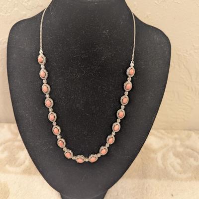 D'Joy 925 sterling silver Necklace with Pink Opal stones.