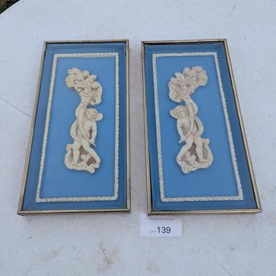  vintage Wedgwood Jasperware cherub wall hangings with gilt frames