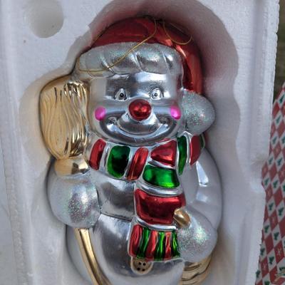 hand-painted glass snowman Christmas ornament,