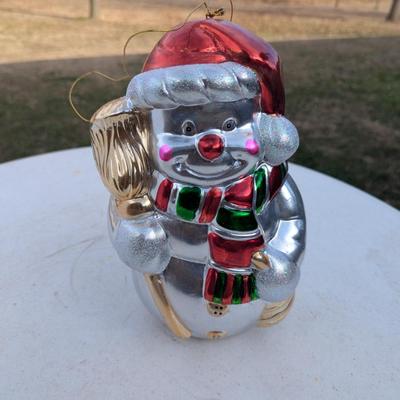 hand-painted glass snowman Christmas ornament,