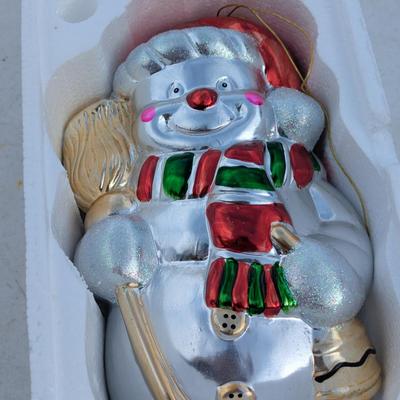 hand-painted glass snowman Christmas ornament,