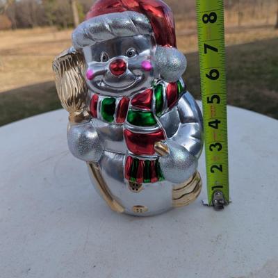 hand-painted glass snowman Christmas ornament,